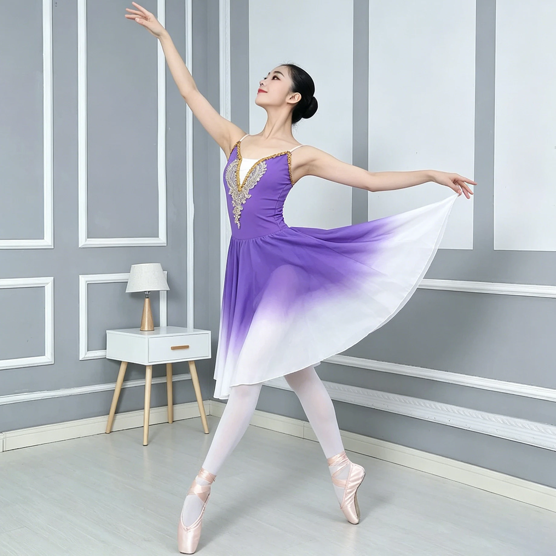 Women Adult Children Lyrical Dance Costume Gradient Color High Quality Long Party Practice Skirts Clothes Fashion Dance Costumes