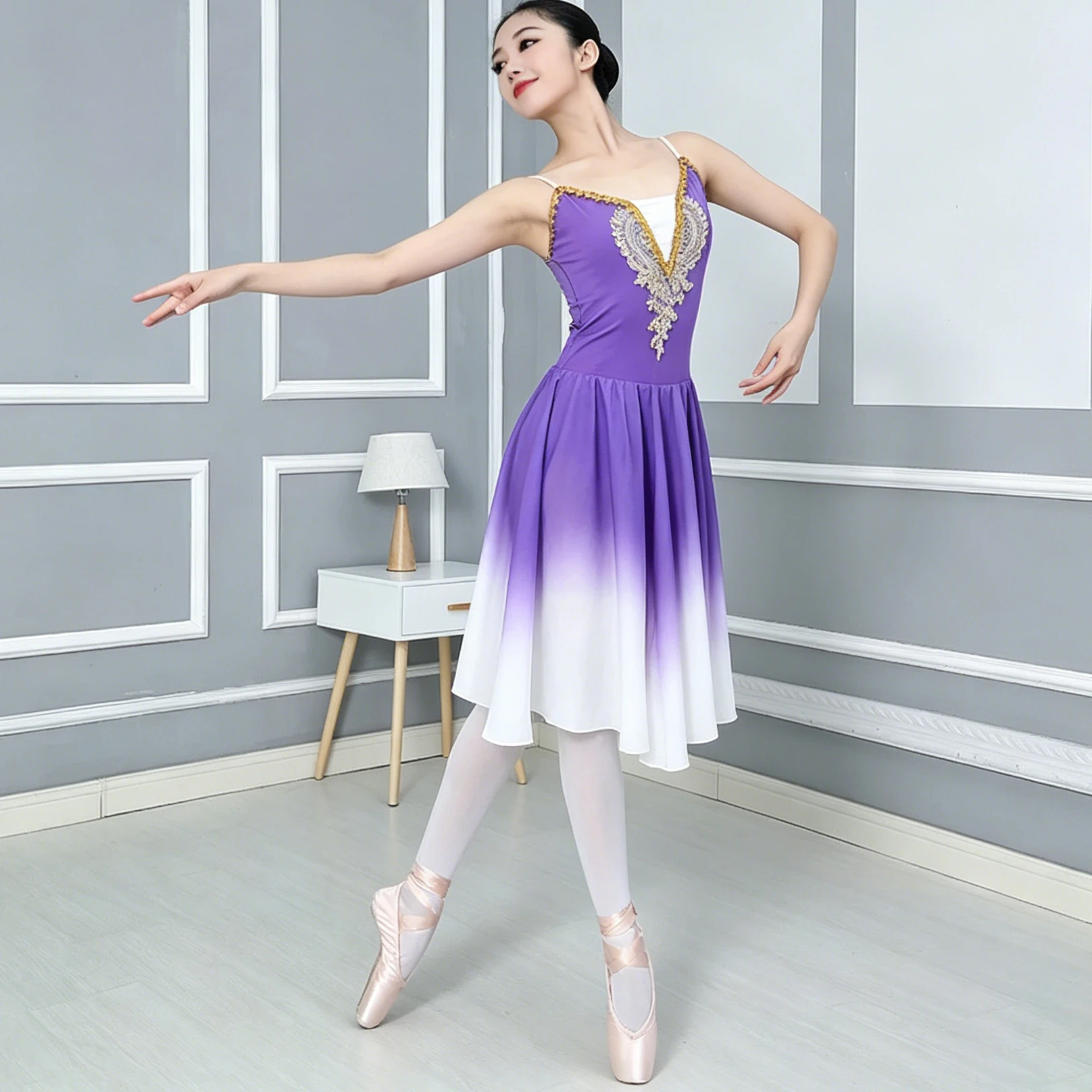 Women Adult Children Lyrical Dance Costume Gradient Color High Quality Long Party Practice Skirts Clothes Fashion Dance Costumes thumbnail 2