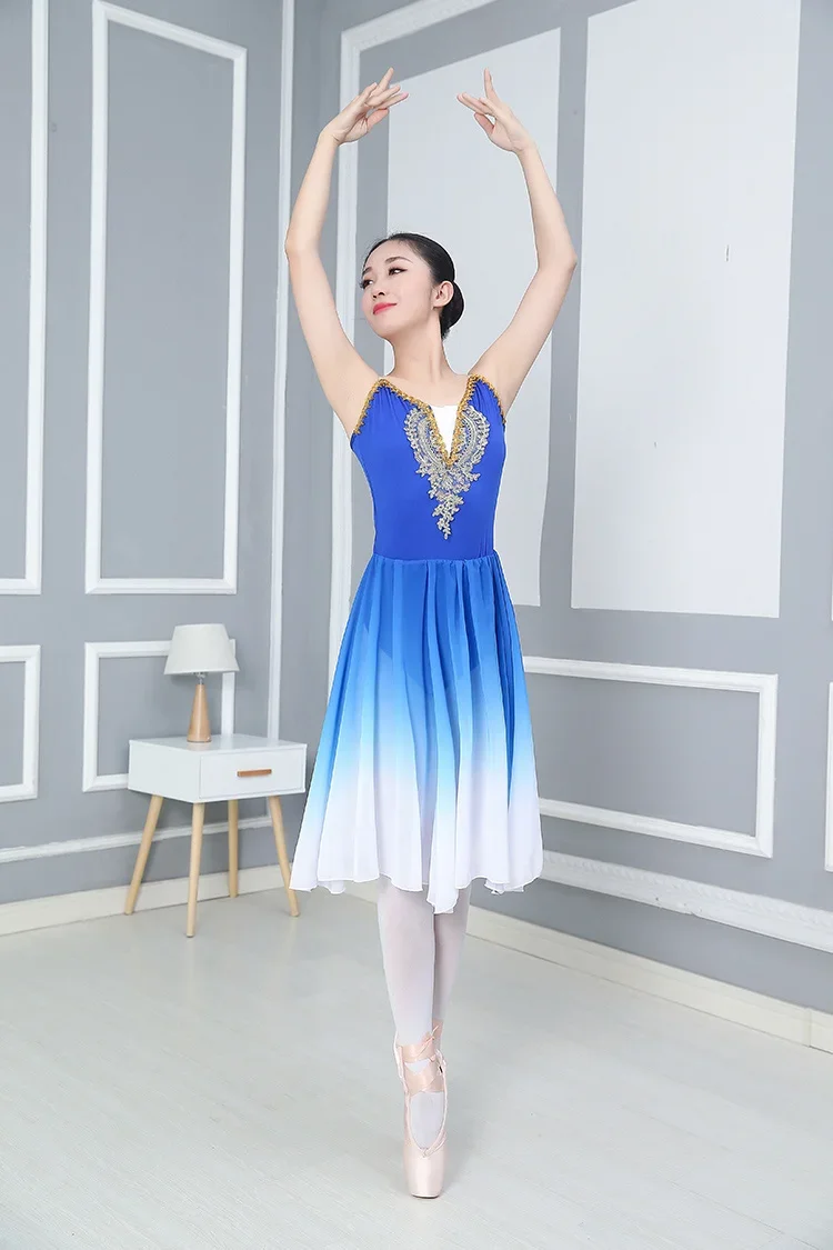 Women Adult Children Lyrical Dance Costume Gradient Color High Quality Long Party Practice Skirts Clothes Fashion Dance Costumes thumbnail 3