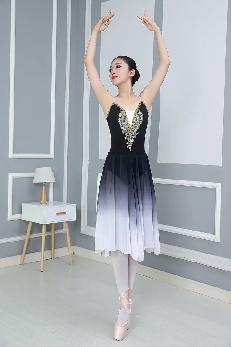 Women Adult Children Lyrical Dance Costume Gradient Color High Quality Long Party Practice Skirts Clothes Fashion Dance Costumes thumbnail 4