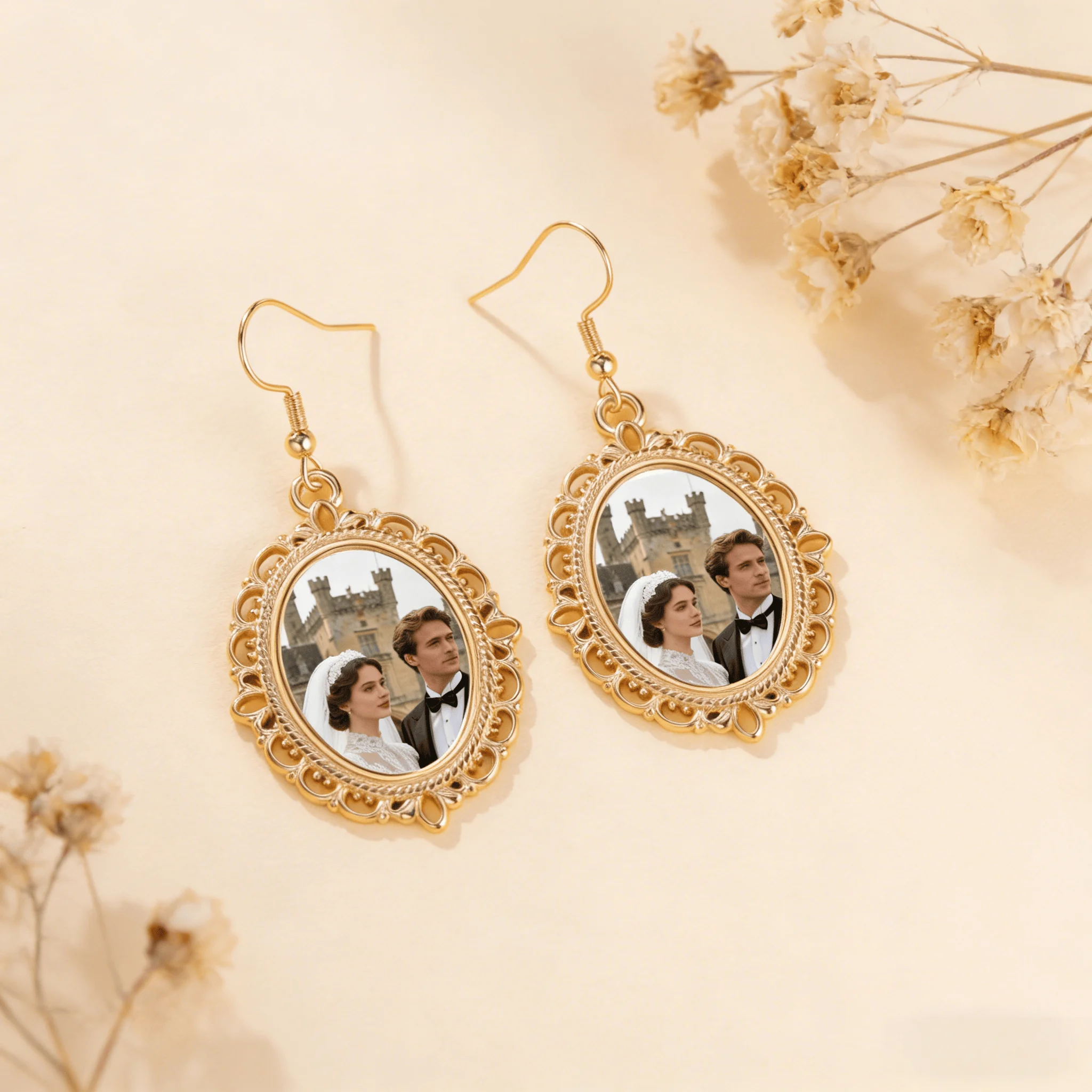 Customized photo hollowed out pattern oval pendant earrings stainless steel personalized image earrings Valentine's Day gift thumbnail 4