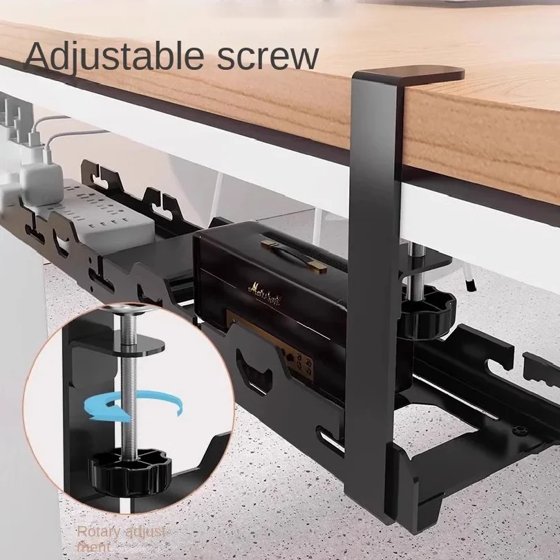 Telescopic Under Table Storage Rack Metal Cable Management Tray Home Office Desk Wire Organizer No Punching Storage Accessories thumbnail 4