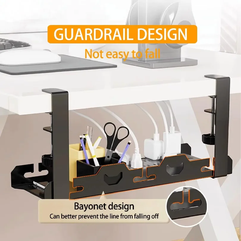 Telescopic Under Table Storage Rack Metal Cable Management Tray Home Office Desk Wire Organizer No Punching Storage Accessories thumbnail 6