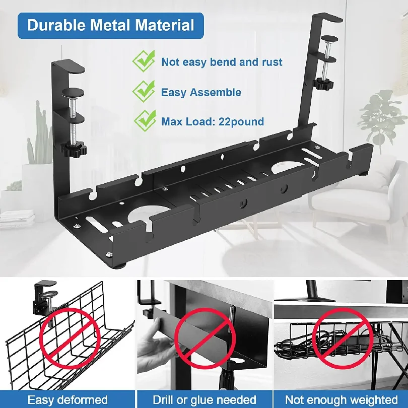 Telescopic Under Table Storage Rack Metal Cable Management Tray Home Office Desk Wire Organizer No Punching Storage Accessories thumbnail 5
