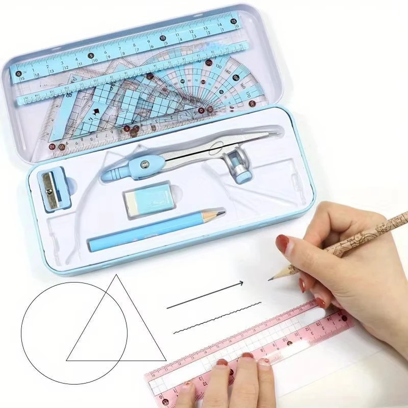 8Pcs/Set Geometry Math Drawing Stationery Set, Ruler Compass Pencil Kit for Students, School Supplies Gift for Boys & Girls thumbnail 2