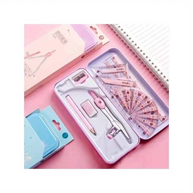 8Pcs/Set Geometry Math Drawing Stationery Set, Ruler Compass Pencil Kit for Students, School Supplies Gift for Boys & Girls thumbnail 3
