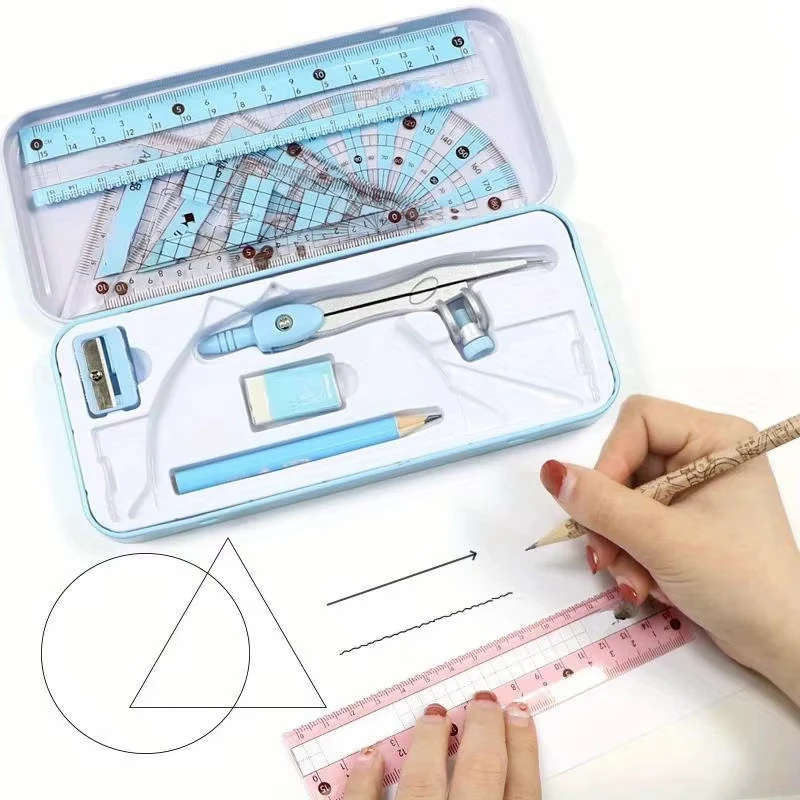 8Pcs/Set Geometry Math Drawing Stationery Set, Ruler Compass Pencil Kit for Students, School Supplies Gift for Boys & Girls thumbnail 6