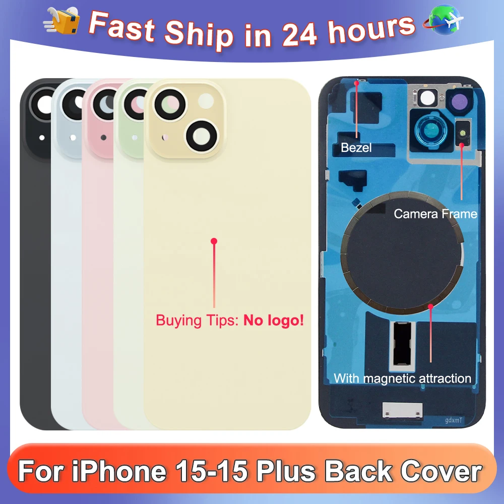 Battery Cover For iPhone 15 15Plus Rear Door Housing Panel Case Camera Lens Parts For iPhone 15 Plus Glass Battery Cover