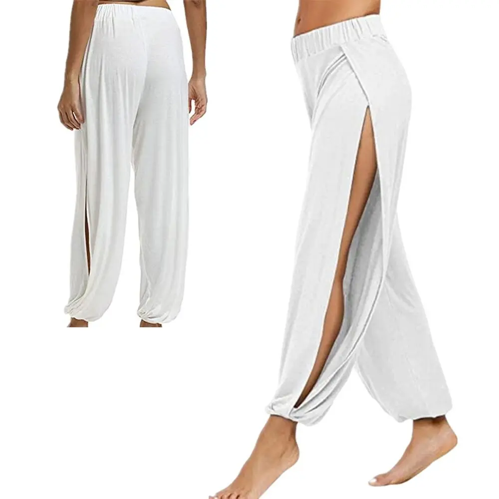 Fashion Hip Hop Harem Pants Side Slit High Waist Wide Leg Trousers Modern Dance Loose Yoga Trousers Dance