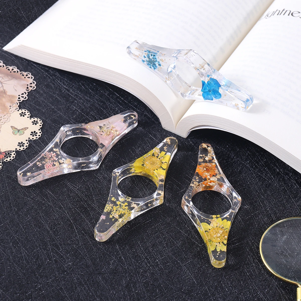 Dried flower Thumb book support, Portable Reading Book For Schools And Students Pressing Books, Back To School Colors Stationery thumbnail 3