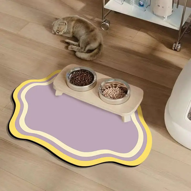 Small Fresh Cloud Style Pet Cat and Dog Diatomaceous Earth Feeding Mat/ Dirt Resistant and Splash Proof Cat and Dog Floor Mat thumbnail 3