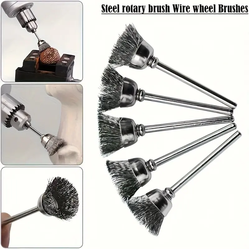 12Pcs Steel Wire Brush Set, 3 Sizes Wire Wheel Brushes, Rotary Tool Accessories thumbnail 6