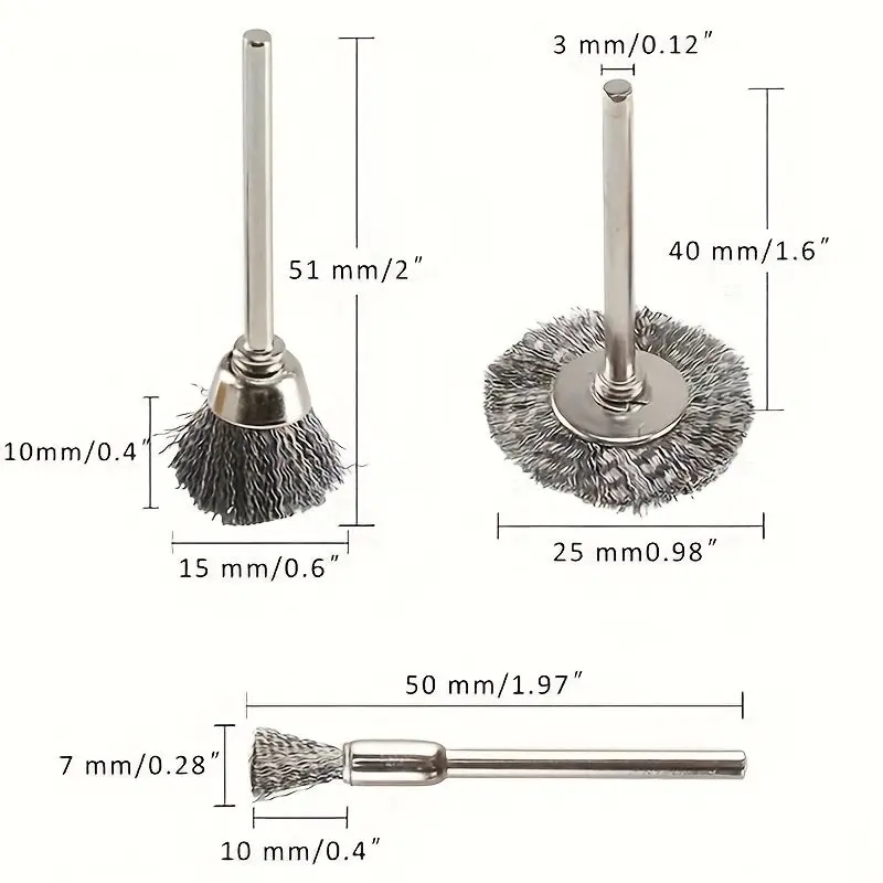 12Pcs Steel Wire Brush Set, 3 Sizes Wire Wheel Brushes, Rotary Tool Accessories thumbnail 2