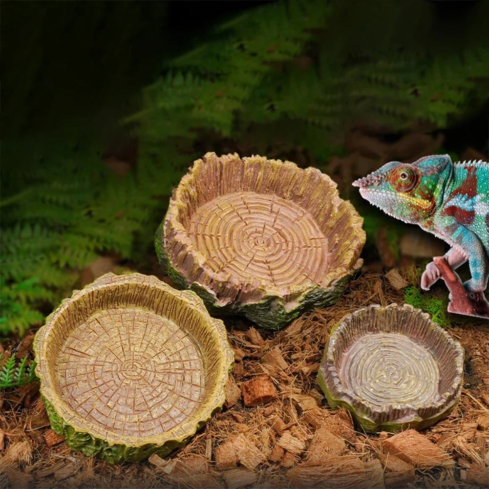 New Durable Resin Stump Bowl Shallow Design Reptile Feeder Water Pot Practical Pet Reptile Supplies thumbnail 3