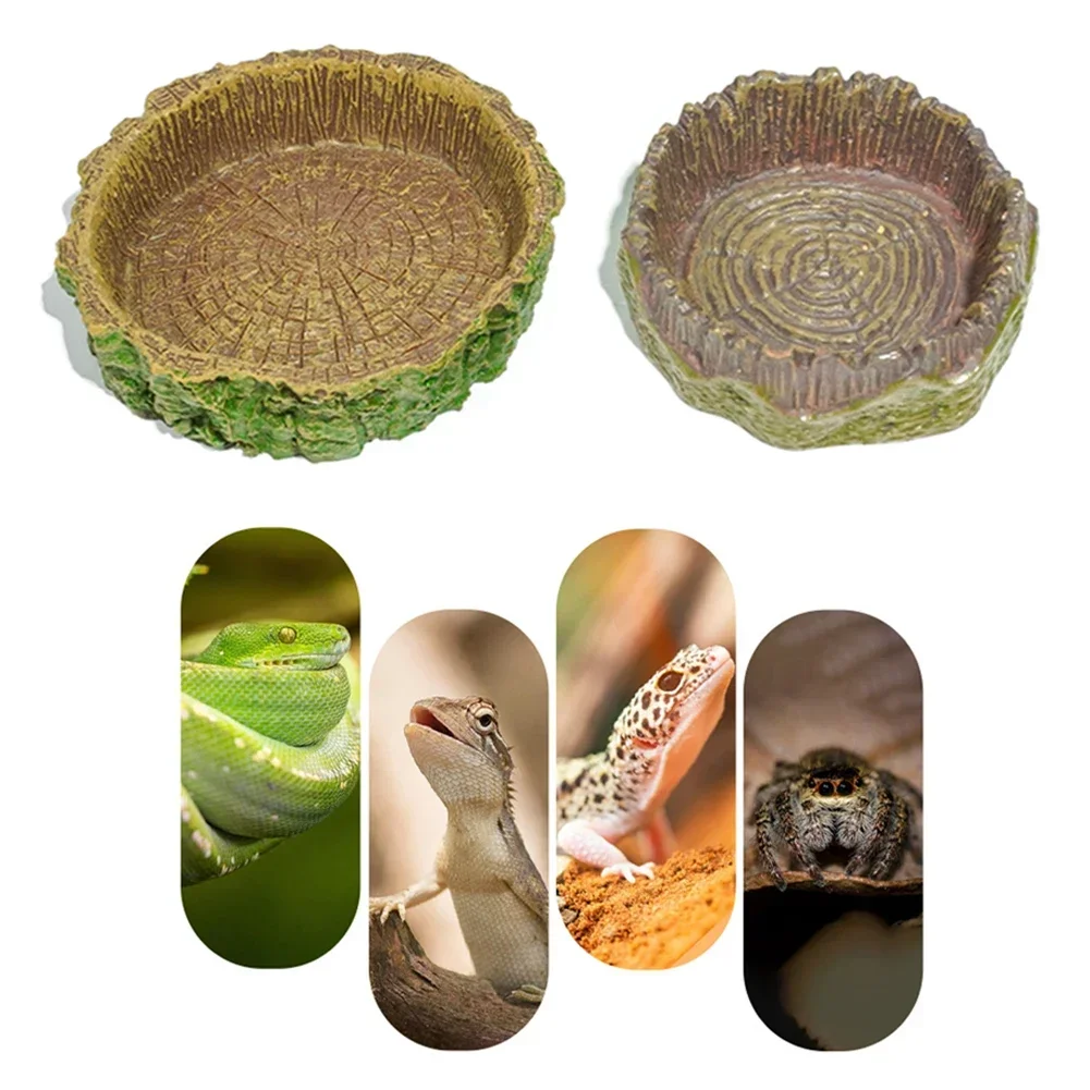 New Durable Resin Stump Bowl Shallow Design Reptile Feeder Water Pot Practical Pet Reptile Supplies thumbnail 2