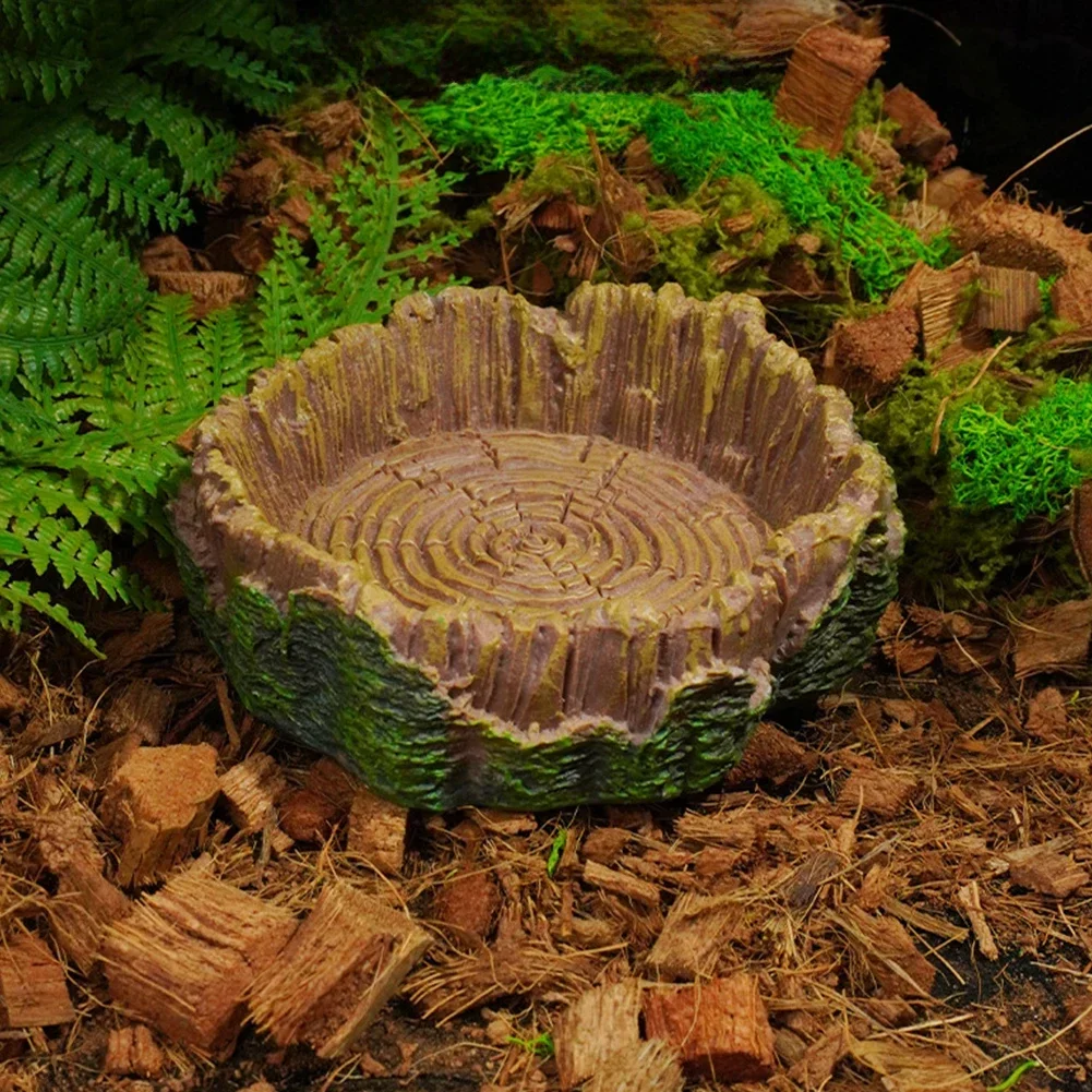 New Durable Resin Stump Bowl Shallow Design Reptile Feeder Water Pot Practical Pet Reptile Supplies thumbnail 4