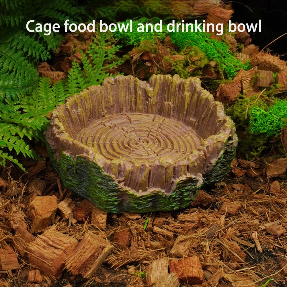 New Durable Resin Stump Bowl Shallow Design Reptile Feeder Water Pot Practical Pet Reptile Supplies thumbnail 5