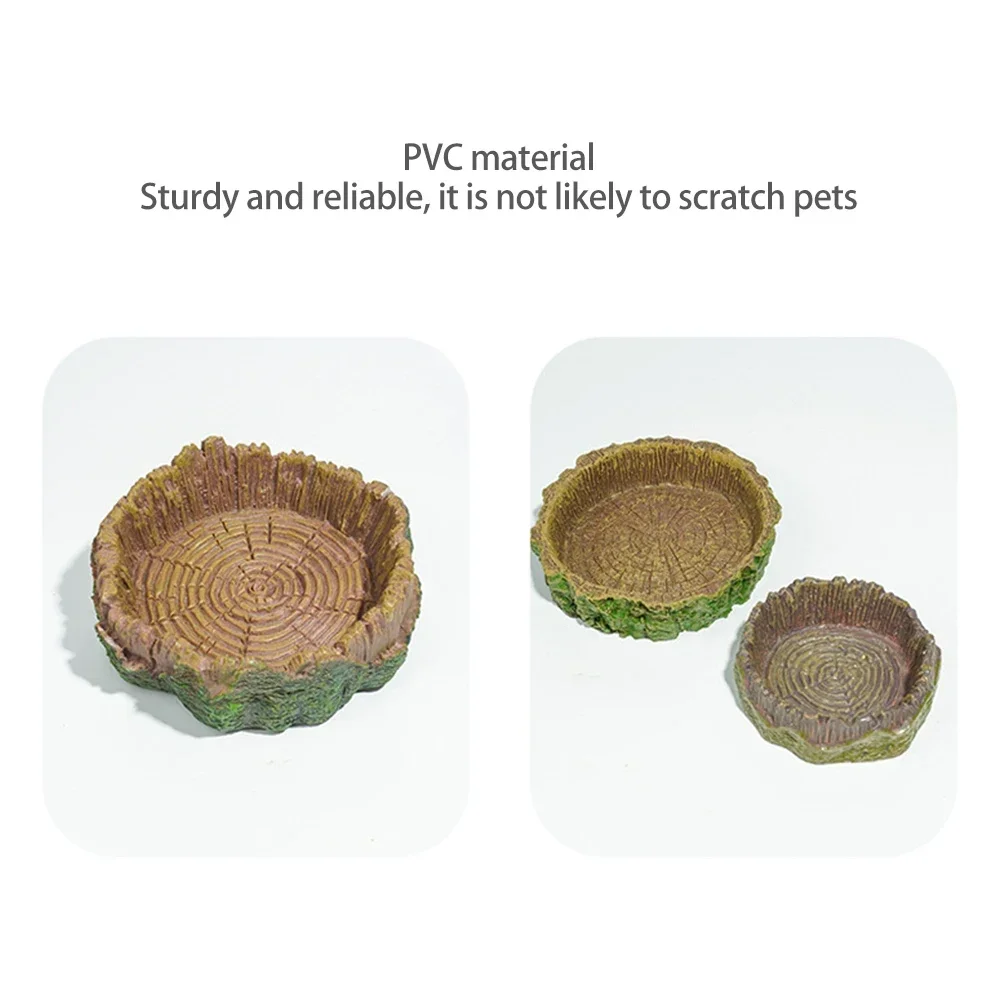 New Durable Resin Stump Bowl Shallow Design Reptile Feeder Water Pot Practical Pet Reptile Supplies thumbnail 6