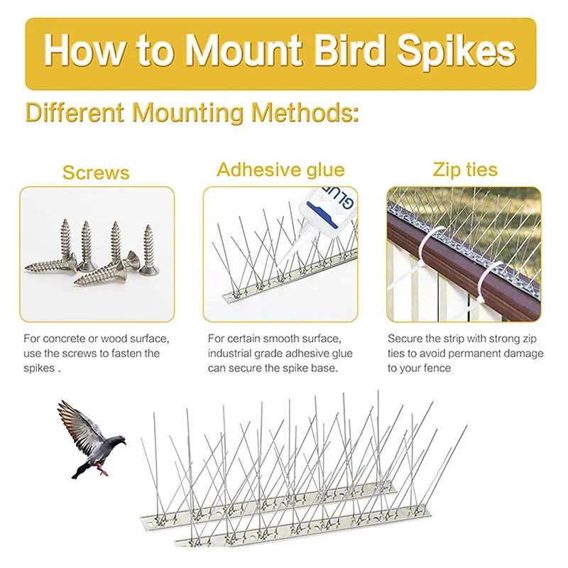 Stainless Steel Pigeon Spikes Bird Repeller Deterrent Traps Anti-bird Repellent Pest Control Garden Balcony Thorn Nail Kit thumbnail 3