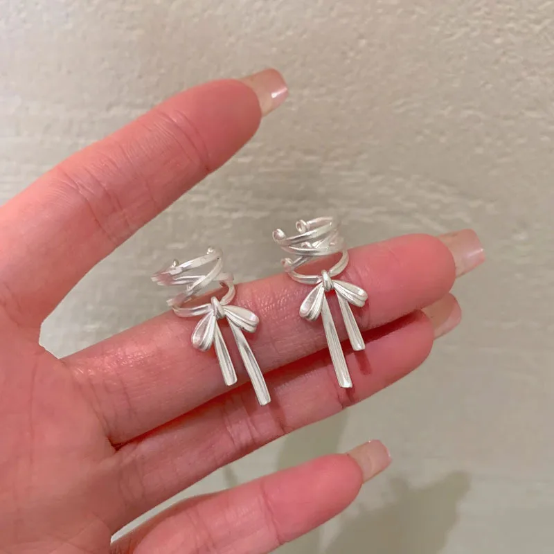 925 Sterling Silver Bow Knot Ear Clip for Women Girl Ribbon Design Ballet Style Sweet Jewelry Gift Dropshipping thumbnail 2
