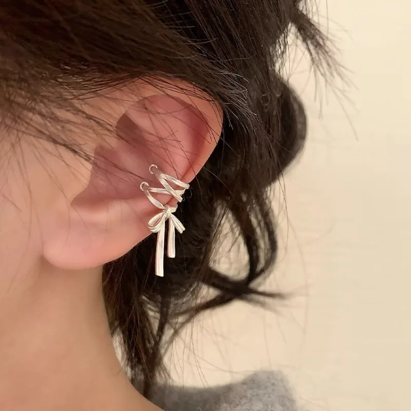925 Sterling Silver Bow Knot Ear Clip for Women Girl Ribbon Design Ballet Style Sweet Jewelry Gift Dropshipping thumbnail 4