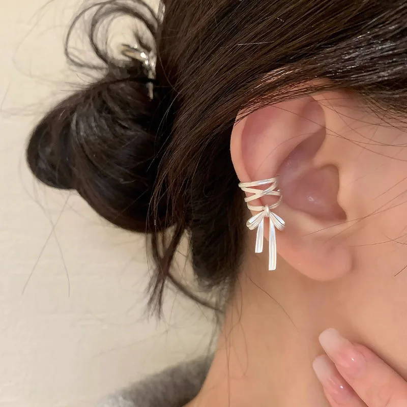 925 Sterling Silver Bow Knot Ear Clip for Women Girl Ribbon Design Ballet Style Sweet Jewelry Gift Dropshipping thumbnail 3