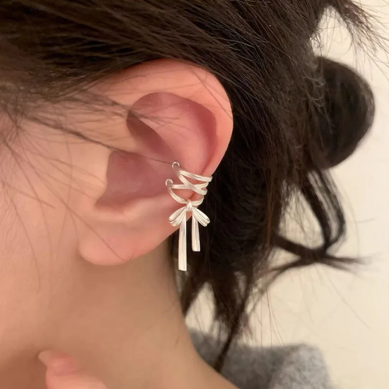 925 Sterling Silver Bow Knot Ear Clip for Women Girl Ribbon Design Ballet Style Sweet Jewelry Gift Dropshipping thumbnail 5