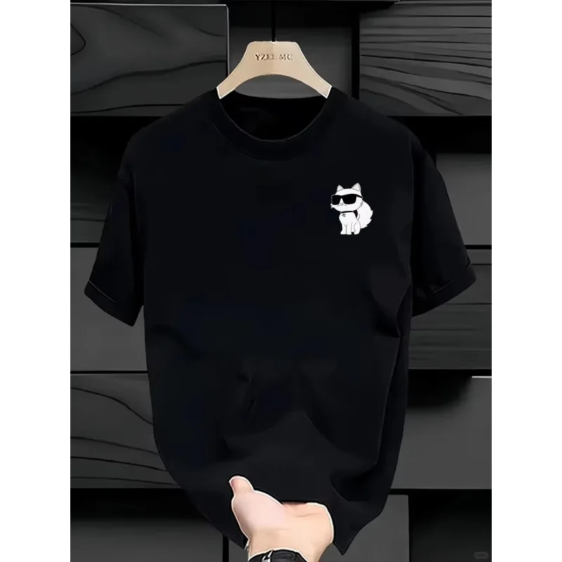 Simple Cat Pure Cotton Printed Summer New Trendy and Cool European and American Fashionable Men's and Women's Short Sleeves