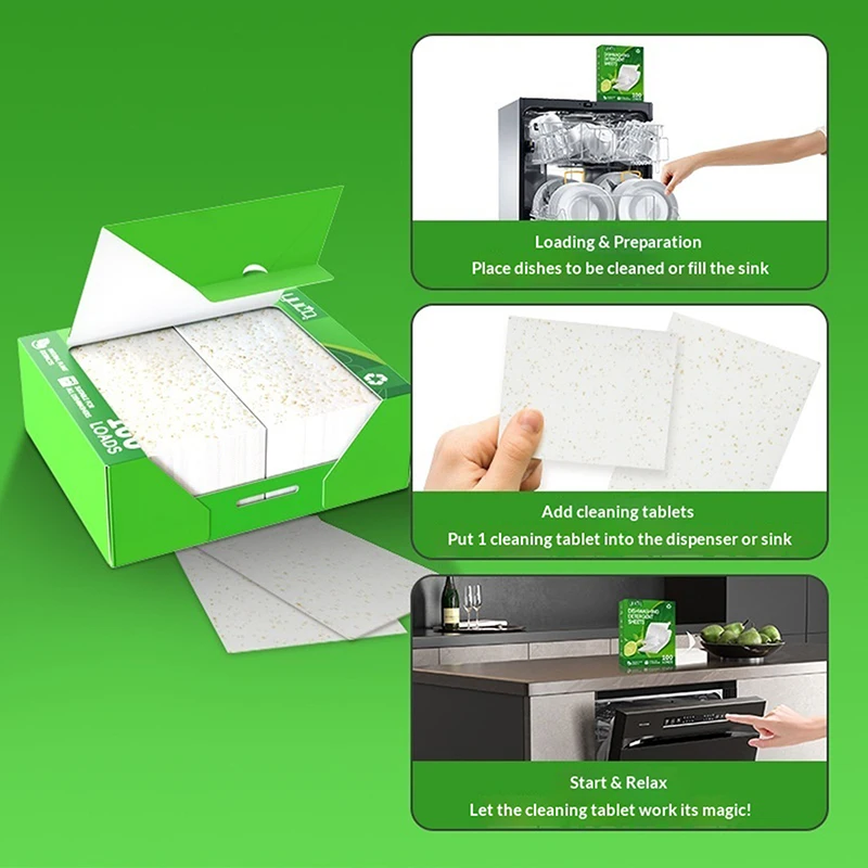 30/100pcs Dishwasher Cleaner Oil Dirt Removal Deodorizer Cleaning Tablet Machines Bowls Kitchen Tool Dishwashing Detergent Sheet thumbnail 3
