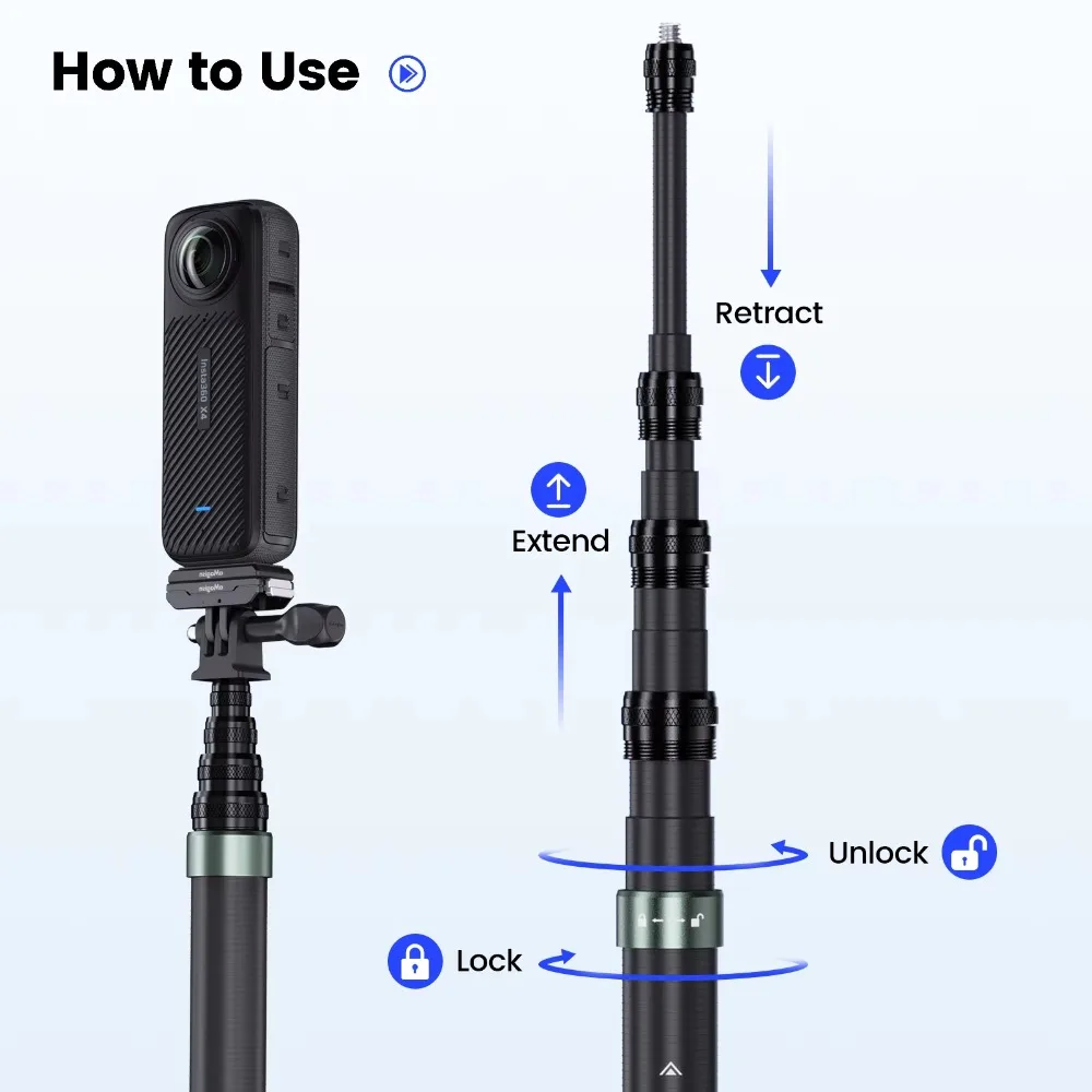 aMagisn 3M / 1.2M Invisible Selfie Stick Carbon Fiber Extended Freely Retractable For Gopro Max / Insta360 X3 X4 X5 /DJI Osmo360 thumbnail 5