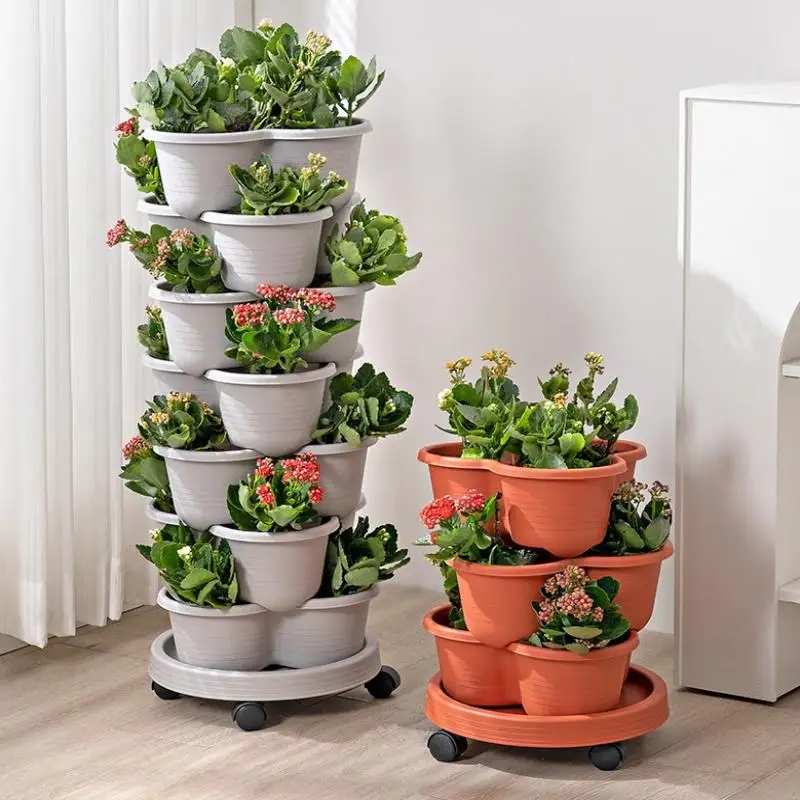 New Vertical Tower Stackable Flower Pot Plastic Multi-layer Garden Planter Tower For Strawberry Vegetable Frame Grow thumbnail 3