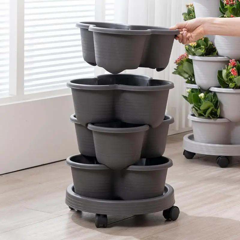 New Vertical Tower Stackable Flower Pot Plastic Multi-layer Garden Planter Tower For Strawberry Vegetable Frame Grow thumbnail 4