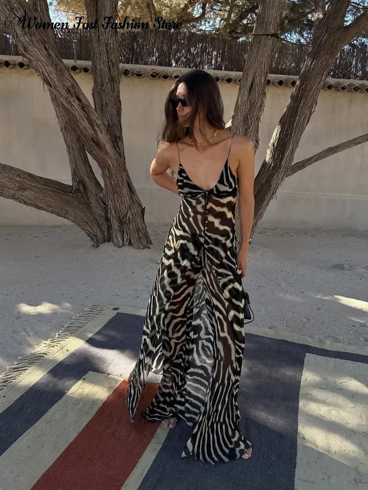 Slim Print Tank Top Trousers Set Women's V-neck Single Breasted Long Sling Vests 2026 Summer New Lady Beach 2-pieces Outfits thumbnail 2