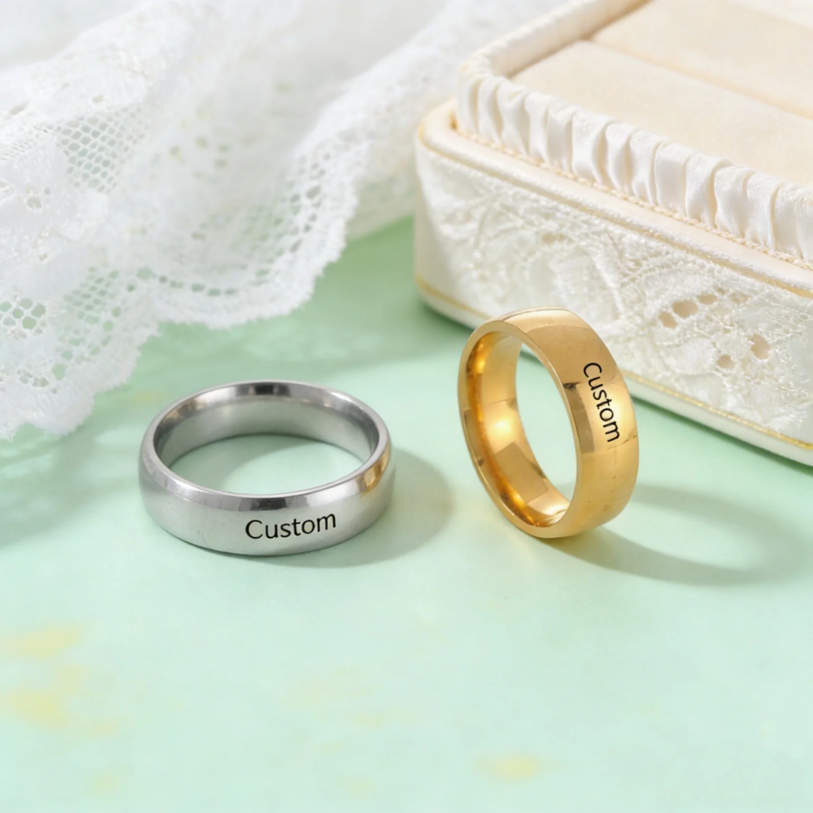 Customized Name Text Pure Smooth Surface Ring Stainless Steel 3.5mm/6mm Width Personalized Couple Ring Valentine's Day Gift thumbnail 2