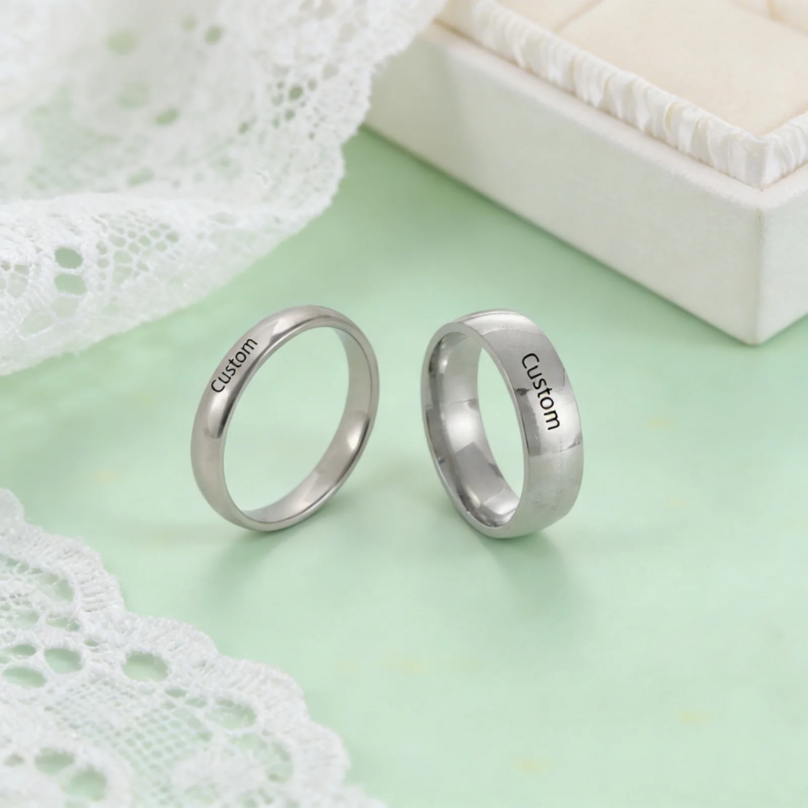 Customized Name Text Pure Smooth Surface Ring Stainless Steel 3.5mm/6mm Width Personalized Couple Ring Valentine's Day Gift thumbnail 3