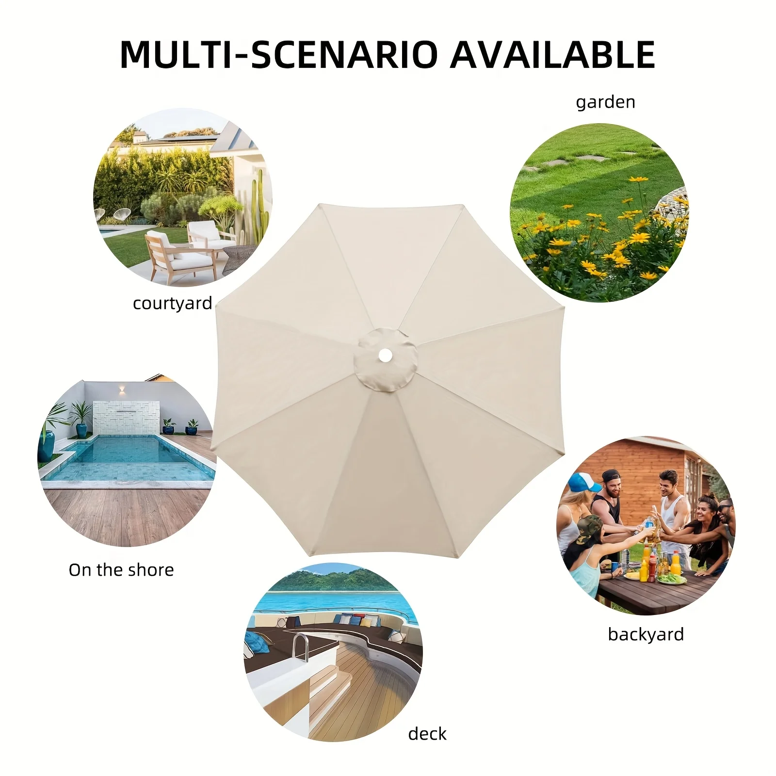 Beige Patio Parasol Replacement Awning Outdoor Table Umbrella Cover for 6-Bone/8-Bone Umbrella Stand (Umbrella Cover Only) thumbnail 4