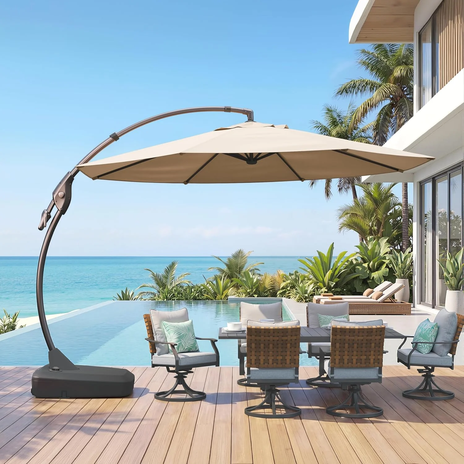 Beige Patio Parasol Replacement Awning Outdoor Table Umbrella Cover for 6-Bone/8-Bone Umbrella Stand (Umbrella Cover Only) thumbnail 2
