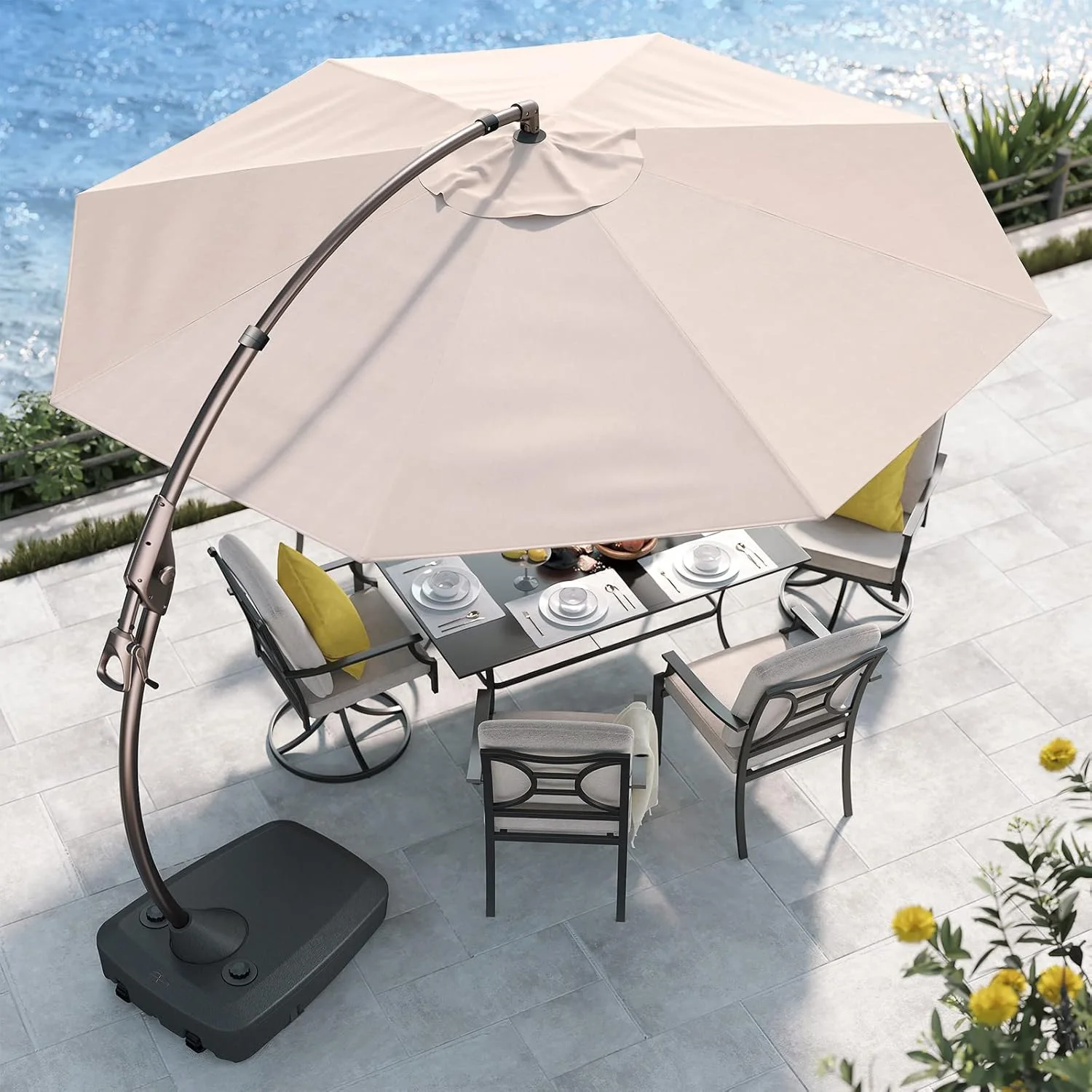 Beige Patio Parasol Replacement Awning Outdoor Table Umbrella Cover for 6-Bone/8-Bone Umbrella Stand (Umbrella Cover Only) thumbnail 3