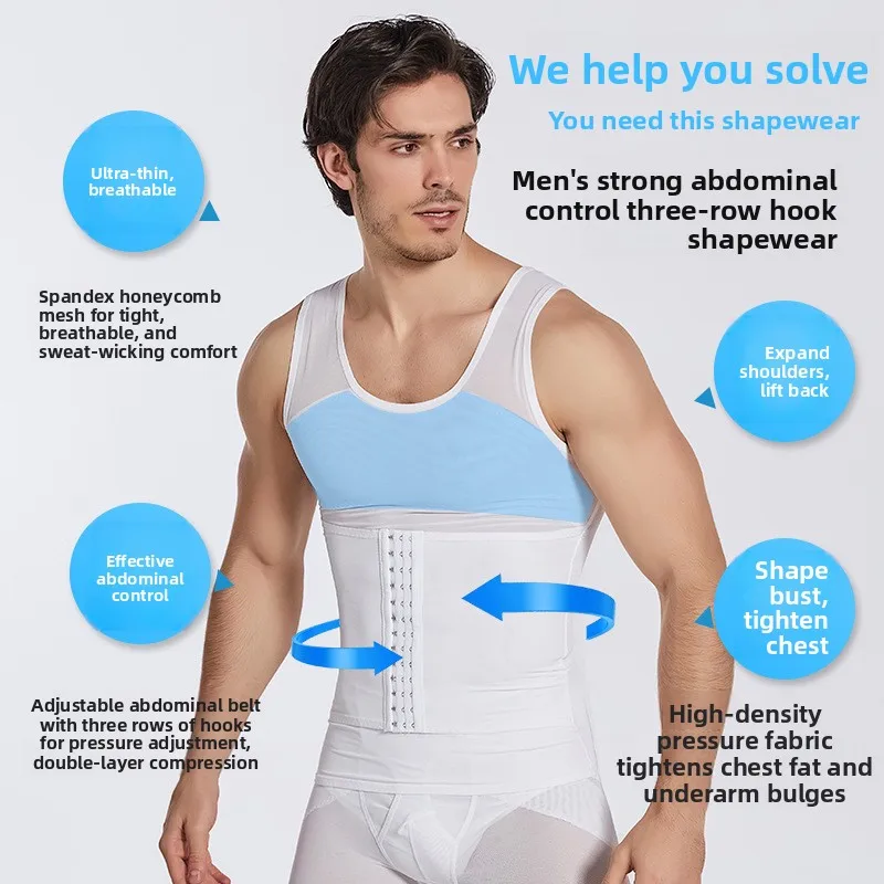 Men's Invisible Shapewear Waist Trainer Breathable Abdomen Slimming Vest Beer Belly Corrector Adjustable Buttoning Underwear thumbnail 3