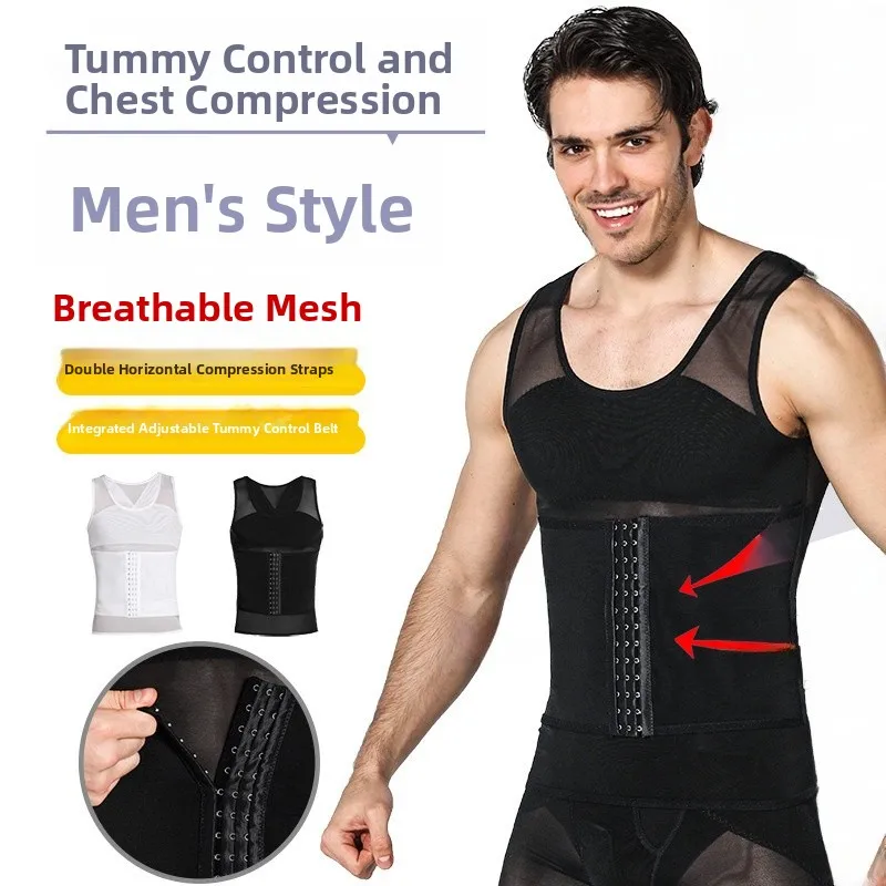 Men's Invisible Shapewear Waist Trainer Breathable Abdomen Slimming Vest Beer Belly Corrector Adjustable Buttoning Underwear thumbnail 2