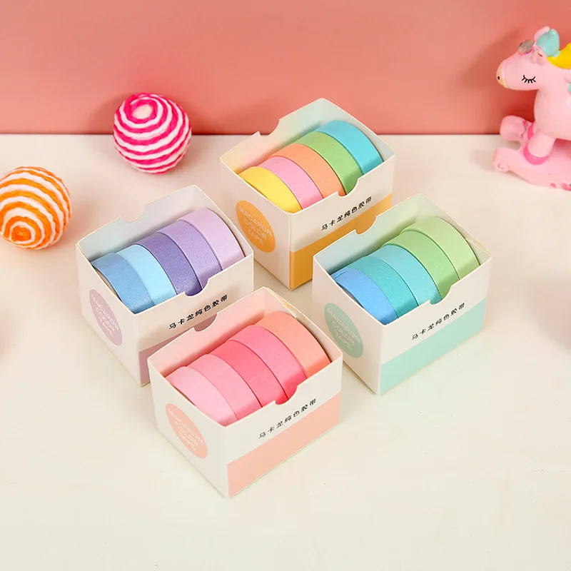 5 Rolls Of Macaron Colored Paper Tape Student Stationery Supplies Scrapbooks Photo Albums Magazines Decorative Tape thumbnail 3