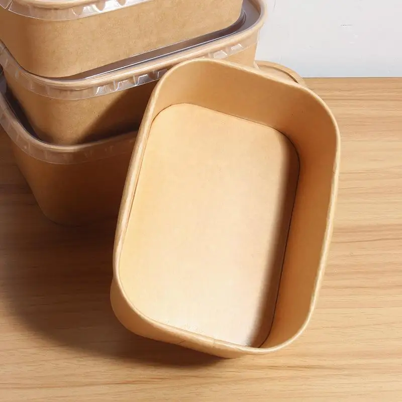 New 10PCS/Set Lunch Box Kraft Paper Square Lunch Box Fast Food Packing Boxes Paper Bowls With Lid Household Bento Boxes