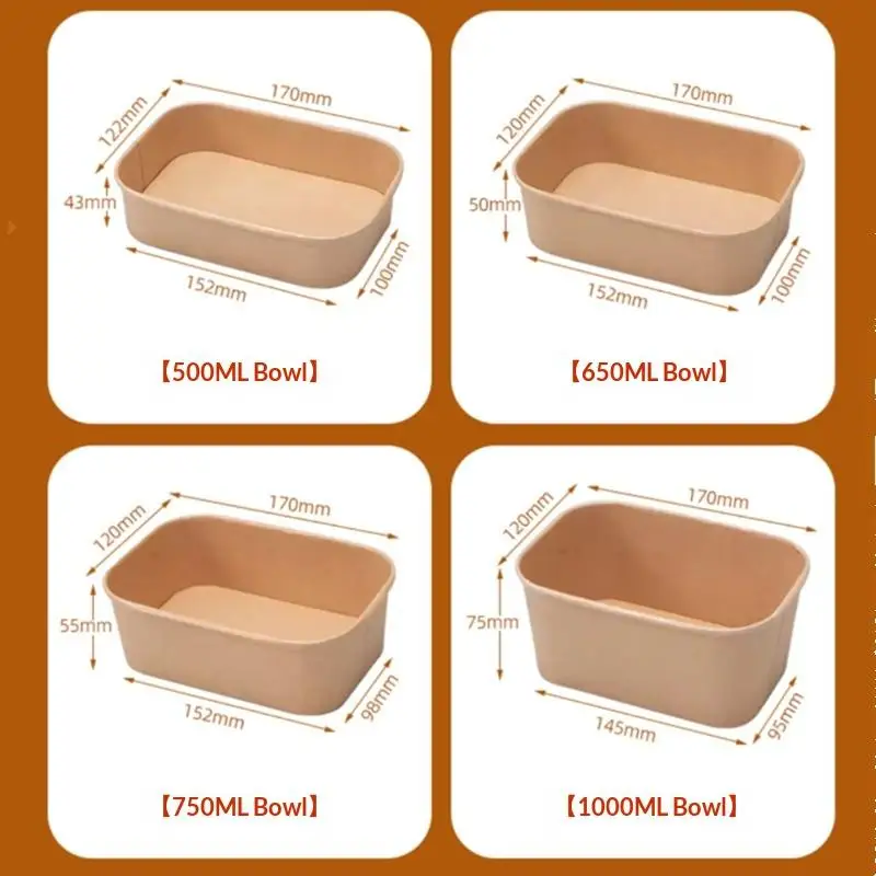 New 10PCS/Set Lunch Box Kraft Paper Square Lunch Box Fast Food Packing Boxes Paper Bowls With Lid Household Bento Boxes thumbnail 6