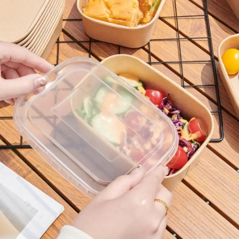 New 10PCS/Set Lunch Box Kraft Paper Square Lunch Box Fast Food Packing Boxes Paper Bowls With Lid Household Bento Boxes thumbnail 3