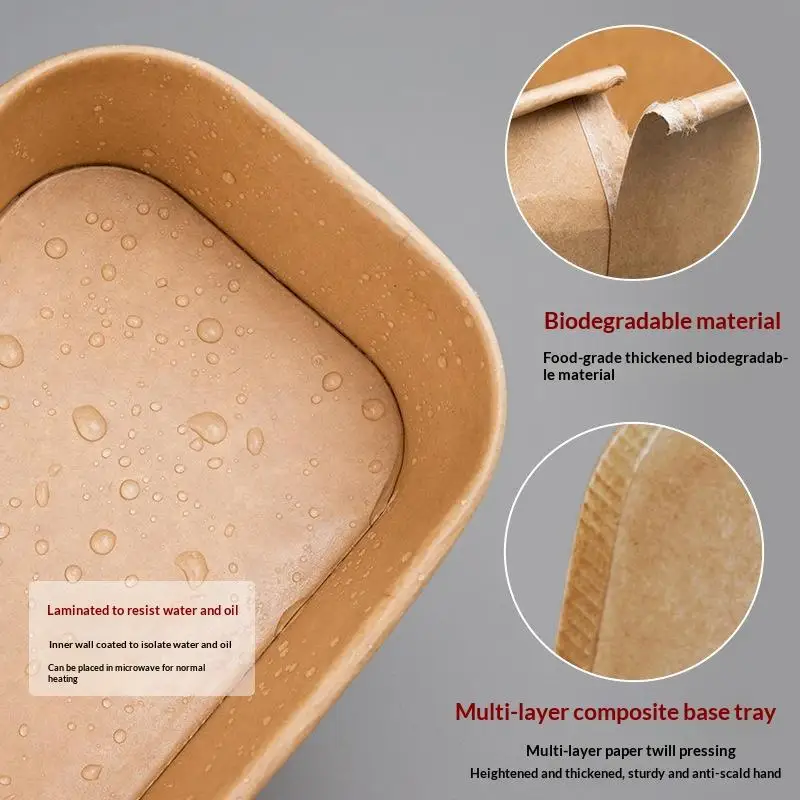 New 10PCS/Set Lunch Box Kraft Paper Square Lunch Box Fast Food Packing Boxes Paper Bowls With Lid Household Bento Boxes thumbnail 5