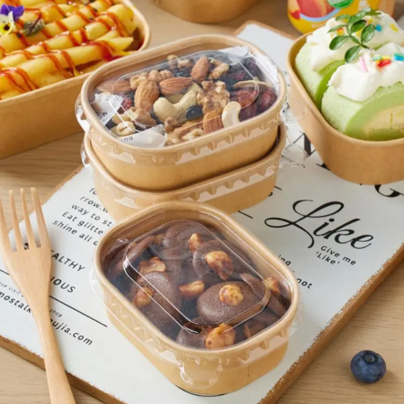 New 10PCS/Set Lunch Box Kraft Paper Square Lunch Box Fast Food Packing Boxes Paper Bowls With Lid Household Bento Boxes thumbnail 2