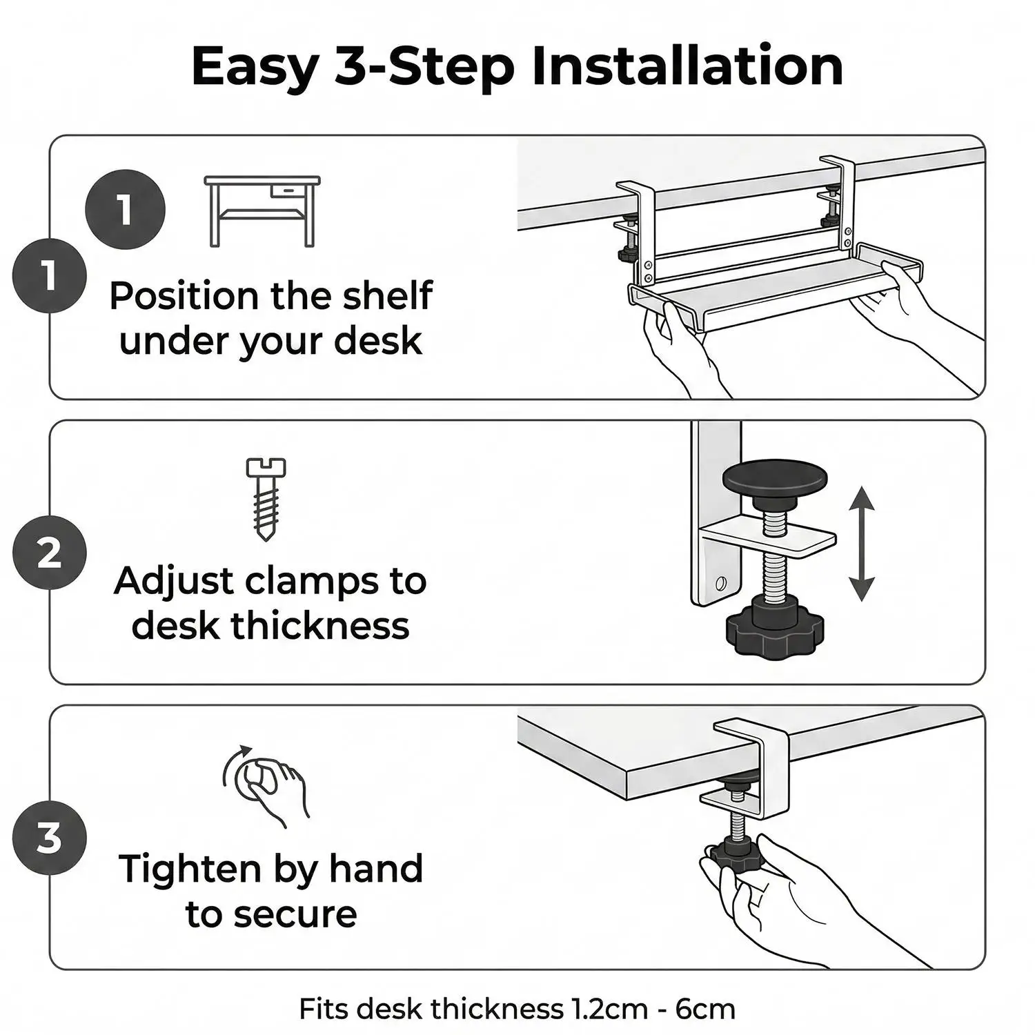 Punch-free Under Desk Wire Management Tray Under Desk Metal Cable Organizers for Home Office PC Router Holder No Drill Clamp thumbnail 5