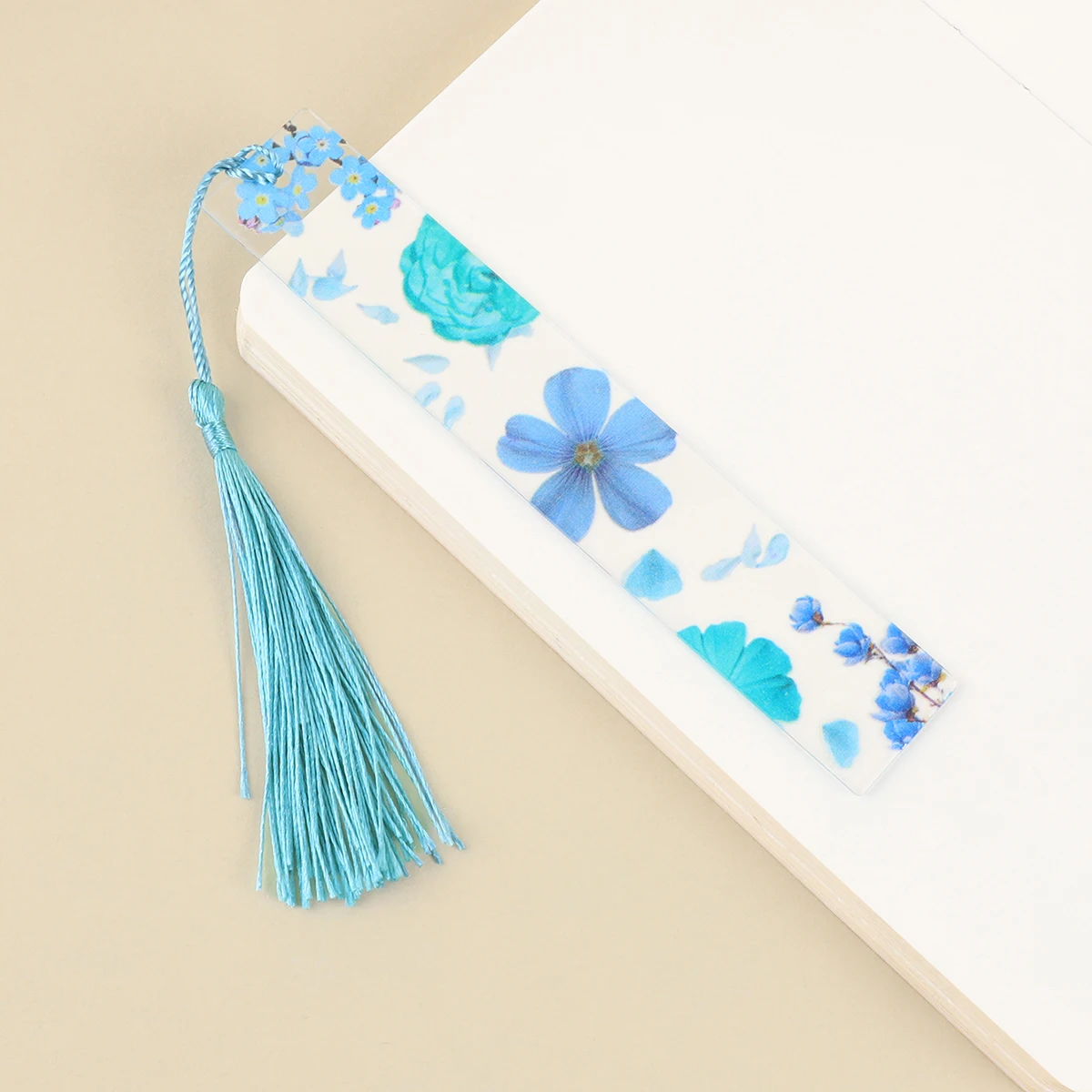 Portable acrylic transparent bookmark, colorful floral pattern reading aid bookmark, bookmark with tassel for marking book pages thumbnail 6