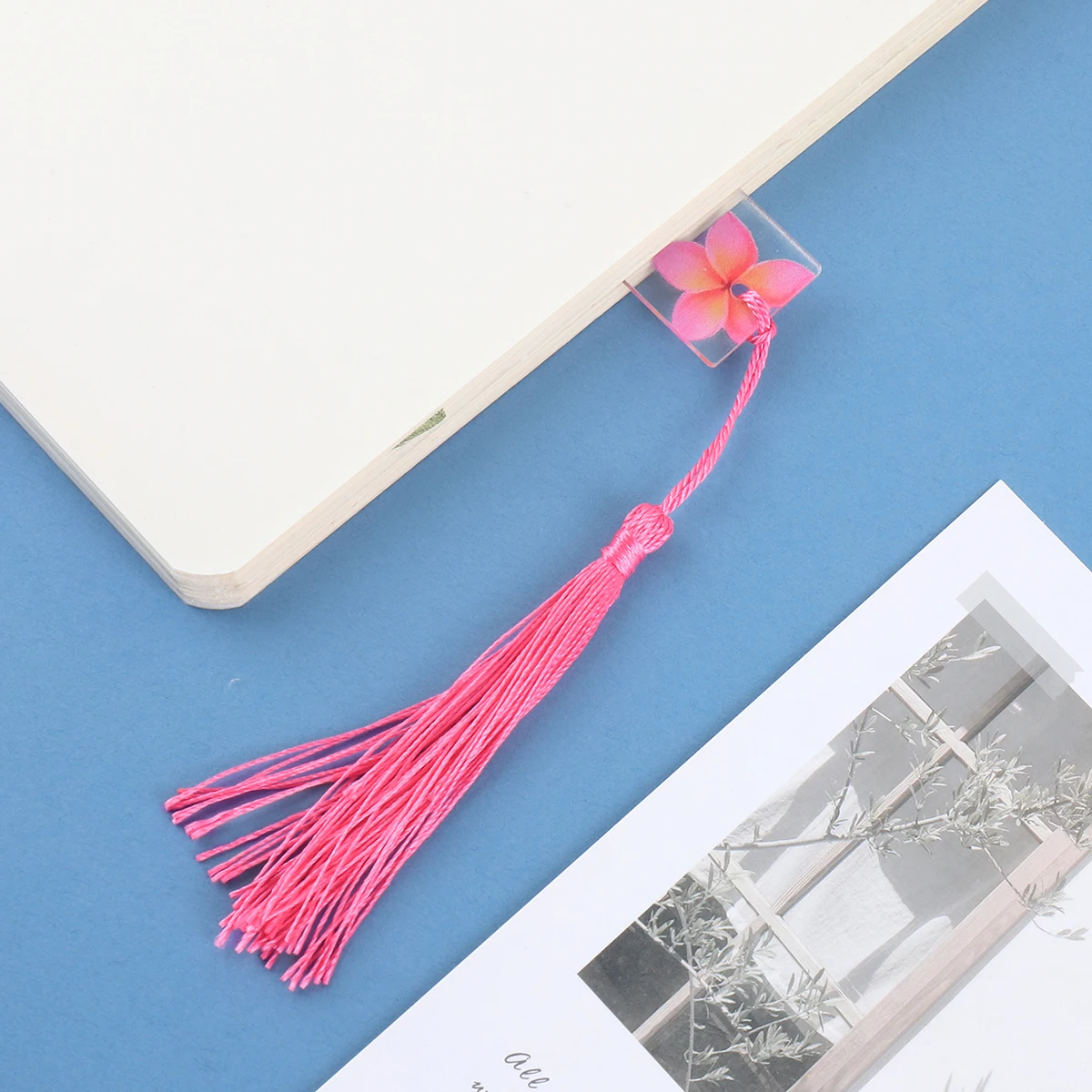 Portable acrylic transparent bookmark, colorful floral pattern reading aid bookmark, bookmark with tassel for marking book pages thumbnail 4