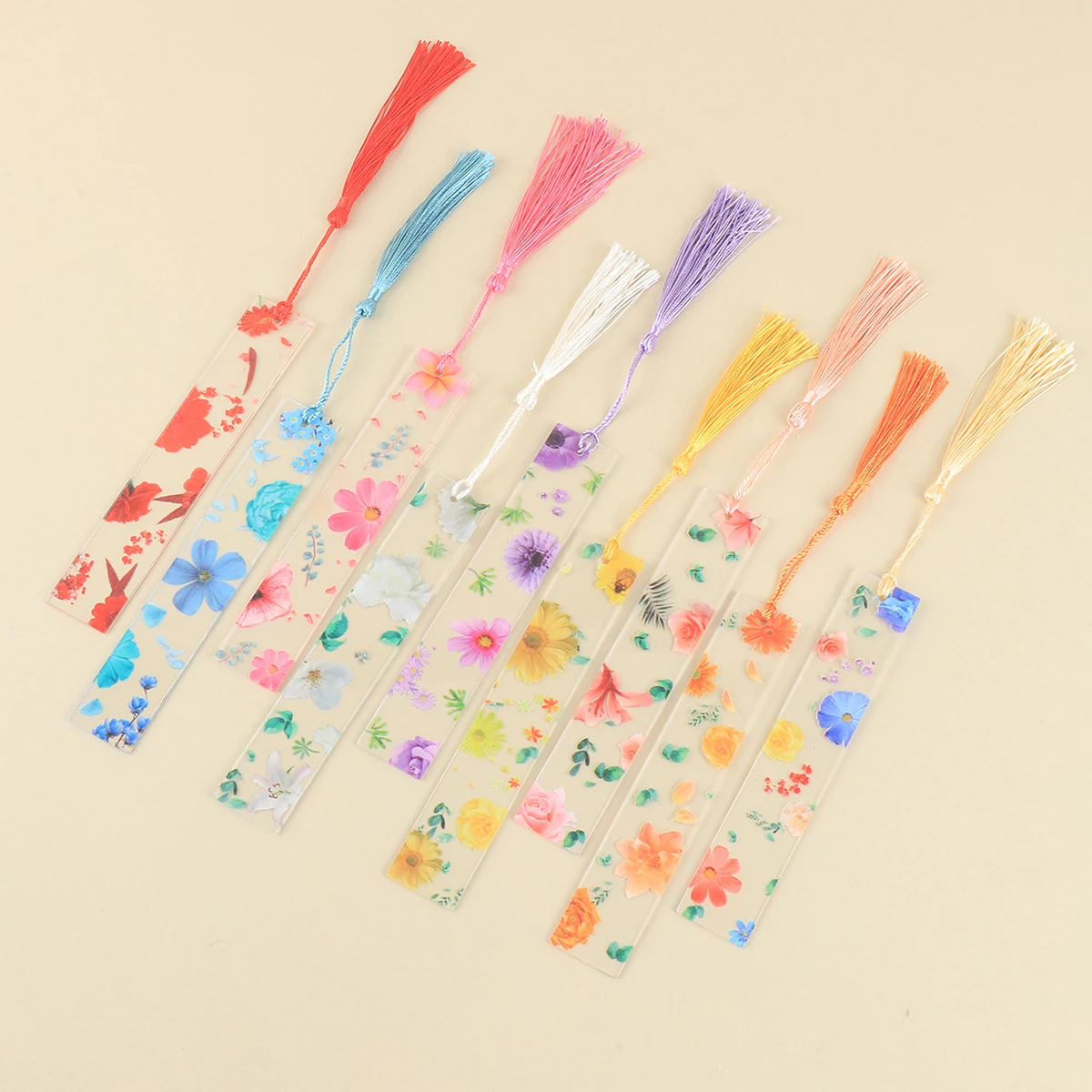 Portable acrylic transparent bookmark, colorful floral pattern reading aid bookmark, bookmark with tassel for marking book pages thumbnail 3